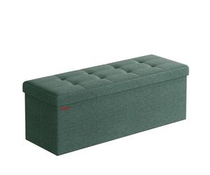 SONGMICS MAZIE Colección - Puff Almacenaje, Banco Plegable, 38 x 110 x 38 cm, Taburete Reposapiés, Pie de Cama, Soporta hasta 300 kg, para Sala de Estar, Dormitorio, Entrada, Verde Bosque LSF077C01