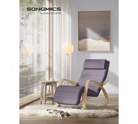 SONGMICS mecedora: Reposabrazos de madera de abedul, reposapiés de 5 posiciones Soporta hasta 150 kg, dormitorio, sala de estar Azul Medianoche y Natural