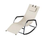 SONGMICS Mecedora, Silla Tumbona, con Dispositivo de fijación, Cojín Ajustable, Estructura de Acero, Tejido Transpirable, Bolsillo de Almacenamiento, 156,2 x 97,3 x 151 cm, Negro/Gris Oscuro/Beige