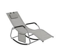 SONGMICS Mecedora, Silla Tumbona, con Dispositivo de Fijación, Cojín Ajustable, Marco de Acero, Tela Transpirable, Bolsillo de Almacenaje, 151 x 56,2 x 97,3 cm, Gris Paloma GCB230G01