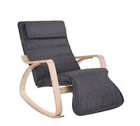 SONGMICS Mecedora, Sillón Tumbona, Madera de Abedul, Reposapiés Ajustable, Funda Desmontable y Lavable, Capacidad de Carga de 150 kg, 67 x 125 x 91 cm, Gris Oscuro LYY42GYZ