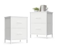 SONGMICS Mesa Auxiliar, Cómoda con 2 Cajones, Juego de 2, Acero | Moderno básico, para Dormitorio, Armario, Recibidor, Salón, Nube Blanca, Colección BELLAH LGS112WH01
