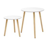 SONGMICS Mesa Auxiliar Redonda, Mesa Minimalista Moderna, Juego de 2 mesas de Café con Patas de Pino Macizas, Mesa Nido para Sala de Estar, Balcón, Blanco y Natural Blanco y Natural