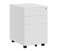 SONGMICS Mueble Archivador Acero con Cerradura, 3 Cajones, 39 x 52 x 60 cm | Cómoda, Cajonera con Ruedas, Cuerpo del Armario Premontado, para Oficina, blanco mate, Colección BEREND OFC60WT