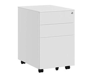 SONGMICS Mueble Archivador Acero con Cerradura, 3 Cajones, 39 x 52 x 60 cm | Cómoda, Cajonera con Ruedas, Cuerpo del Armario Premontado, para Oficina, blanco mate, Colección BEREND OFC60WT