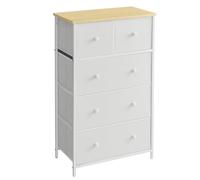 SONGMICS - Mueble de Almacenamiento, con 5 cajones de Tela, Estilo Industrial, para salón, Entrada, Pasillo, habitación Infantil, Color Blanco y Madera LTS514W57