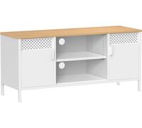 SONGMICS, mueble para televisor, soporte para televisores de hasta 55 pulgadas, mesa de televisión con puertas, 3 estantes ajustables, ideal para salón o dormitorio, color roble