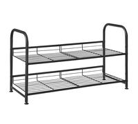 SONGMICS - Mueble para zapatos de 2 niveles, estante apilable, hasta 8 pares, de metal, 68,5 x 27,5 x 37 cm, para tacones altos, zapatillas de deporte, en entrada, negro Black
