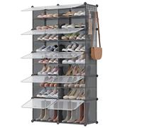 SONGMICS Mueble Zapatero Plástico, 10 Compartimentos para 40 Pares de Zapatos, con Puertas, Estructura de Acero y Estantes de Plástico, Armario para Dormitorio, Gris Pizarra y Transparente LPC035G01