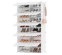 SONGMICS Mueble Zapatero Plástico, 10 Compartimentos para 40 Pares de Zapatos, con Puertas, Estructura de Acero y Estantes de Plástico, Armario para Dormitorio, Blanco Nube LPC035W02