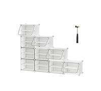 SONGMICS Mueble Zapatero Plástico, 10 Compartimentos, Zapatero Modular, Estantería Modular de Plástico, 30 x 40 x 30 cm Cada Cubo, con Puerta, Marco Acero, Panele Plástico, Blanco/Negro/Gris Pizarra y