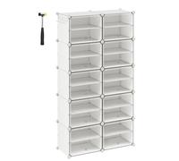 SONGMICS Mueble Zapatero Plástico, 10 Compartimentos, Zapatero Modular, Estantería Modular de Plástico, 30 x 40 x 30 cm Cada Cubo, con Puerta, Marco Acero, Panele Plástico, Blanco/Negro/Gris Pizarra y