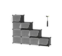 SONGMICS Mueble Zapatero Plástico, 10 Compartimentos, Zapatero Modular, Estantería Modular de Plástico, 30 x 40 x 30 cm Cada Cubo, con Puerta, Marco Acero, Panele Plástico, Blanco/Negro/Gris Pizarra y