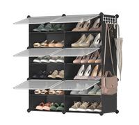 SONGMICS Mueble Zapatero Plástico, 6 Compartimentos para 24 Pares de Zapatos, con Puertas, Estructura de Acero y Estantes de Plástico, Armario para Dormitorio, Negro Tinta y Transparente LPC033B01