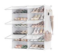 SONGMICS Mueble Zapatero Plástico, 6 Compartimentos para 24 Pares de Zapatos, con Puertas, Estructura de Acero y Estantes de Plástico, Armario para Dormitorio, Blanco Nube y Transparente LPC033W01