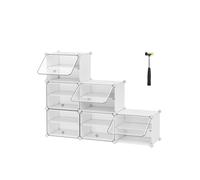 SONGMICS Mueble Zapatero Plástico, 6 Compartimentos, Zapatero Modular, Estantería Modular de Plástico, 30 x 40 x 30 cm Cada Cubo, con Puerta, Marco Acero, Panele Plástico, Blanco/Negro/Gris Pizarra y