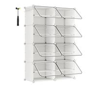 SONGMICS Mueble Zapatero Plástico, 8 Compartimentos, Zapatero Modular, Estantería Modular de Plástico, 30 x 40 x 30 cm Cada Cubo, con Puerta, Marco Acero, Panele Plástico, Blanco/Negro Blanco