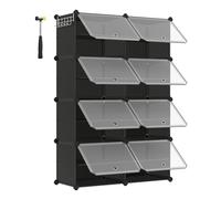 SONGMICS Mueble Zapatero Plástico, 8 Compartimentos, Zapatero Modular, Estantería Modular de Plástico, 30 x 40 x 30 cm Cada Cubo, con Puerta, Marco Acero, Panele Plástico, Blanco/Negro Black