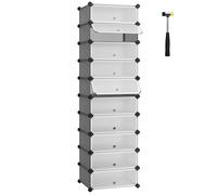 SONGMICS Muebles para Zapatos con 10 Compartimentos, Estante Modular de plástico, Caja de Almacenamiento para Zapatos, con Puerta y mazo, Gris/Negro/Marrón Rústico Gris