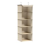 SONGMICS Organizador Armario, Bolsa Colgante de Armario, Plegable, Ahorro de Espacio, con Ganchos Metálicos, Refuerzo de Bambú, Patrón de Lino, Beige Arena