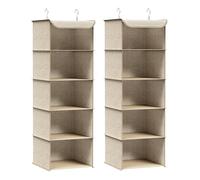 SONGMICS Organizador Armario, Juego de 2, Bolsa Colgante de Armario, Plegable, Ahorro de Espacio, con Ganchos Metálicos, Refuerzo de Bambú, Patrón de Lino, Beige Arena RCH005Y02