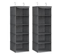SONGMICS Organizador Armario, Juego de 2, Bolsa Colgante de Armario, Plegable, Ahorro de Espacio, con Ganchos Metálicos, Refuerzo de Bambú, Patrón de Lino, Gris RCH005G02