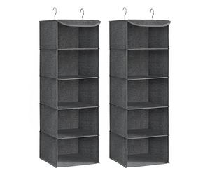 SONGMICS Organizador Armario, Juego de 2, Bolsa Colgante de Armario, Plegable, Ahorro de Espacio, con Ganchos Metálicos, Refuerzo de Bambú, Patrón de Lino, Gris RCH005G02