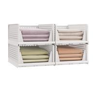 SONGMICS Organizador de Armario Plegable, Apilable, Cesta Extraíble, Juego de 6, Almacenamiento y Organización, Plástico, Dormitorio, Oficina, Baño, Blanco LPC600WZ01
