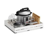 SONGMICS Organizador Armarios Cocina Extraíble, Acero, Ajustable | Estante Almacenamiento Cocina, 42 x (30-51,5) x 8,3 cm, 23 kg, para Baño, Blanco Mate, Colección Beque KCS414W101