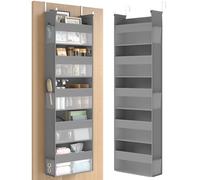 SONGMICS Organizador Colgante, Estante de Colgar, Organizadora de Puerta, Almacenamiento de Tela, Red de Nylon Transparente, Plegable, Ganchos de Metal, Bolsillos Laterales, Gris Paloma RDH007G01