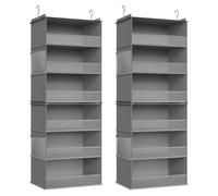 SONGMICS Organizador Colgante, Juego de 2, Organizadora de Armario, Estante Divisible, Almacenamiento Plegable y Ahorra Espacio, Ganchos de Metal y Soporte de Bambú, Gris Paloma