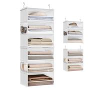 SONGMICS Organizador Colgante, Organizadora de Armario, Estante Divisible, Almacenamiento Plegable y Ahorra Espacio, Ganchos de Metal y Soporte de Bambú, Blanco Nube RCH007W01