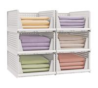 Songmics Organizador de armario LPC600WZ01 – Juego de 6 plegable, apilable, cesta extraíble, blanco