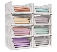 SONGMICS Organizador de Armario Apilable, Juego de 8, 33 x 43 x 18,5 cm | Organizador de Armario Tipo Cajón, Apilable y Plegable, para Ropa, Blanco, Colección DENNYS LPC800WZ01