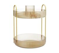 SONGMICS Organizador de Cosméticos Giratorio, Soporte de Maquillaje Redondo de 2 Niveles, Separable, para Baño, Dormitorio, Dorado Champán JKA012A01