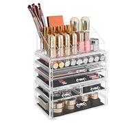 SONGMICS Organizador de Maquillaje AcrÍlico Grande, Caja de CosmÉticos Apilable con 6 Cajones, para Paleta, Cepillo, Base de Maquillaje, LÁpiz Labial, Esmalte de uÑas, Transparente JKA009TP