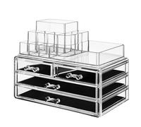 SONGMICS Organizador de Maquillaje, Organizador de Cosméticos, Apilable, Estuche Acrílico con 11 Compartimentos, 4 Cajones, para Tocador, Dormitorio, Baño, Idea de Regalo, Transparente/Blanco, Regalo