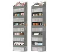 SONGMICS Organizador de Puerta, 5 Compartimentos, Colgador Plegable, Ganchos Metálicos, Frontal Transparente, Bolsillos Laterales, Juego de 2, Gris Paloma RDH011GD01