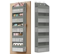 SONGMICS Organizador de Puerta, 5 Compartimentos, Colgador Plegable, Ganchos Metálicos, Frontal Transparente, Bolsillos Laterales, Gris Paloma RDH010GD01