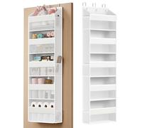 SONGMICS Organizador de Puerta, 5 Compartimentos, Colgador Plegable, Ganchos Metálicos, Frontal Transparente, Bolsillos Laterales, Blanco Nube RDH010WH01