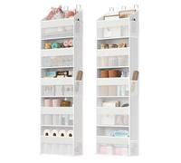 SONGMICS Organizador de Puerta, 5 Compartimentos, Colgador Plegable, Ganchos Metálicos, Frontal Transparente, Bolsillos Laterales, Juego de 2, Blanco Nube RDH011WH01