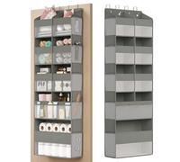 SONGMICS Organizador de Puerta, 9 Compartimentos, Colgador Plegable, Ganchos Metálicos, Frontal Transparente, Bolsillos Laterales, Gris Paloma RDH009GD01