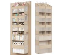 SONGMICS Organizador de Puerta, 9 Compartimentos, Colgador Plegable, Ganchos Metálicos, Frontal Transparente, Bolsillos Laterales, Beige Arena RDH009LF01