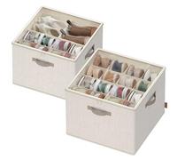 SONGMICS Organizador de Zapatos, para hasta 16 Pares de Zapatos C/U, Ahorra Espacio, Separadores Ajustables, Apilable, Tapa Transparente, para Armario, Juego de 2, Beige Capuchino LSP622LH01
