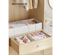 SONGMICS Organizadores Cajones, Separadores de Cajones, Juego de 12, Cajas Almacenaje de Tela Plegables para Calcetines, Ropa Interior, Sostenes, Corbatas, Bufandas, Blanco Nube /Beige Arena Arena Bei