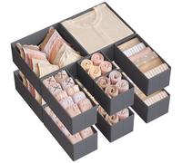 SONGMICS Organizadores Cajones, Separadores de Cajones, Juego de 12, Cajas Almacenaje de Tela Plegables para Calcetines, Ropa Interior, Sostenes, Corbatas, Bufandas, Gris Pizarra RDZ006G03