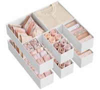 SONGMICS Organizadores Cajones, Separadores de Cajones, Juego de 12, Cajas Almacenaje de Tela Plegables para Calcetines, Ropa Interior, Sostenes, Corbatas, Bufandas, Blanco Nube RDZ006W02