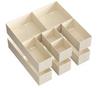 SONGMICS Organizadores Cajones, Separadores de Cajones, Juego de 12, Cajas Almacenaje de Tela Plegables para Calcetines, Ropa Interior, Sostenes, Corbatas, Bufandas, Beige Arena/Blanco Nube