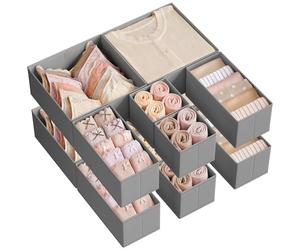 SONGMICS Organizadores Cajones, Separadores de Cajones, Juego de 12, Cajas Almacenaje de Tela Plegables para Calcetines, Ropa Interior, Sostenes, Corbatas, Bufandas, Gris Paloma RDZ006G02