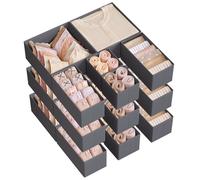 SONGMICS Organizadores Cajones, Separadores de Cajones, Juego de 18, Cajas Almacenaje de Tela Plegables para Calcetines, Ropa Interior, Sostenes, Corbatas, Bufandas, Gris Piazarra RDZ006G04